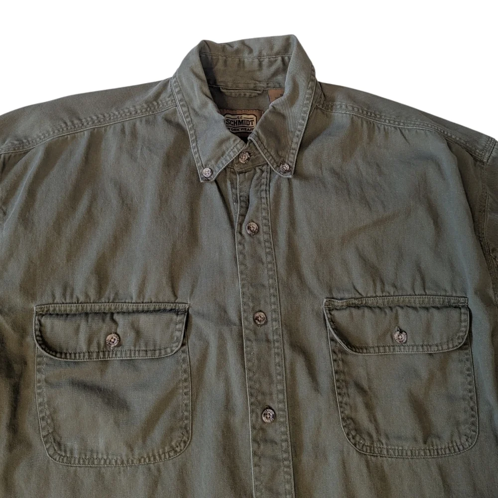 C.E. Schmidt Work Wear Army Green Cotton Button Down Collar LS Shirt Men's XL - Picture 2 of 10